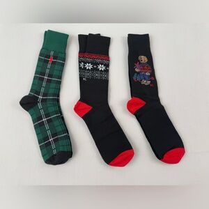 Polo Ralph Lauren Men's Polo Bear Plaid Holiday Socks 3 Pack Size 6-12.5